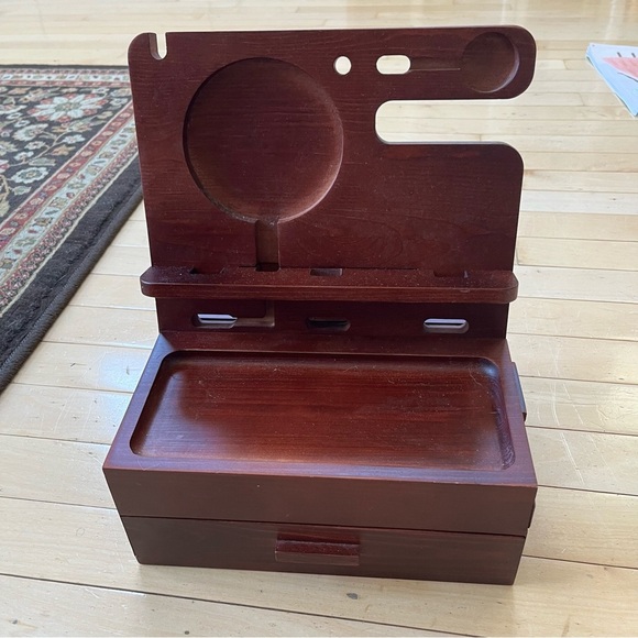 Phone Docking Station with 2 Drawers Wood Nightstand Organizer for Men Bedside - Picture 1 of 7
